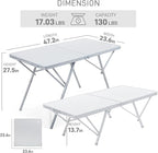 EVER ADVANCED Large Camping Table for 4-6 Person, Portable Folding Aluminum Table with Carrying Handle, Suitable for BBQ, Picnic, Camping and Indoor Use, Support up to 130LBS, Silver