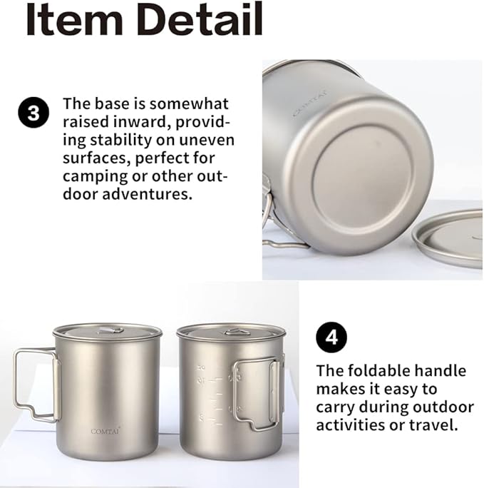 Titanium Pot, 750ml/26 oz Mug with Lid and Foldable Handle, Titanium Cup Backpacking Cookware for Outdoor Hiking Camping Cooking