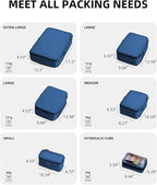 6 Set Compression Packing Cubes for Travel, Large Medium Small Luggage Organizers (Dark Blue)