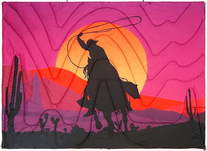 Camping Blanket, Puffy Waterproof Travel Blanket, Warm Cozy Picnic Blanket, for Outdoors, Travel, and Mountain.(West Cowboy, 78" x 56")