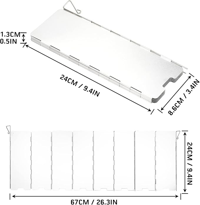 8 Plates Camping Stove Windscreen Folding Outdoor Stove Windshield Camp Stove Wind Screen Aluminium Alloy Windshield for Butane Burner Grill Wind Blocker Shield