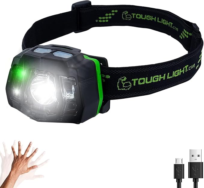 USB Rechargeable LED Headlamp Flashlight, Waterproof Headlight for Camping, Running, Hiking, Fishing, 7 Modes, Night Vision, Motion Sensor & White Spotlight