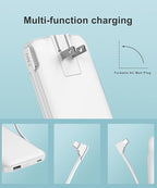 2-Pack 10000mAh Phone Portable Charger Power Bank, Built in Cable and AC Wall Plug, Fast Slim USB C Charging Battery Pack Travel Essentials Compatible with iPhone, Android, White & Purple