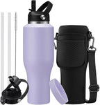 40 oz Insulated Water Bottle with Straw - Spout Lid, Carrying Case, Metal Thermal Hydro Travel Mug Flask for Cup Holder, Keep Cold 48H Hot 24H