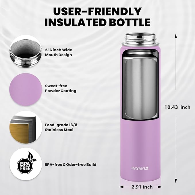Insulated Water Bottle 24oz, Triple Wall Vacuum Stainless Steel (Cold for 48 Hrs, Hot for 24Hrs), Leak Proof & Non-BPA, 24oz Hydro Water Flask with Paracord Handle & Straw Spout Lids