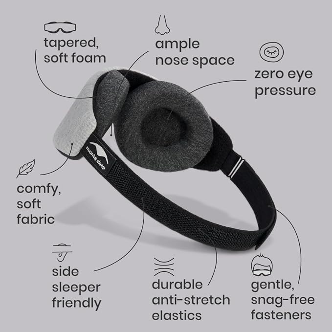Manta Slim Sleep Mask – Ultra-Light Blackout Eye Mask with Adjustable Eye Cups, Soft Strap for Comfortable Sleep, Minimalist Design for Better Rest