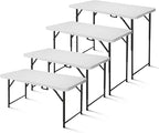 4ft Folding Table, Portable Fold-in-Half Adjustable Height Utility Table for Indoor/Outdoor Use, Durable HDPE & Steel, Stable & Lightweight, Multi-Purpose, White