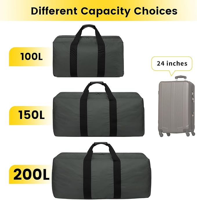 Vorspack Extra Large Duffle Bag for Travel - 100L Duffel Bag for Men Gear Bag for Storage Foldable Weekender Bag for Overnight Camping - Grey