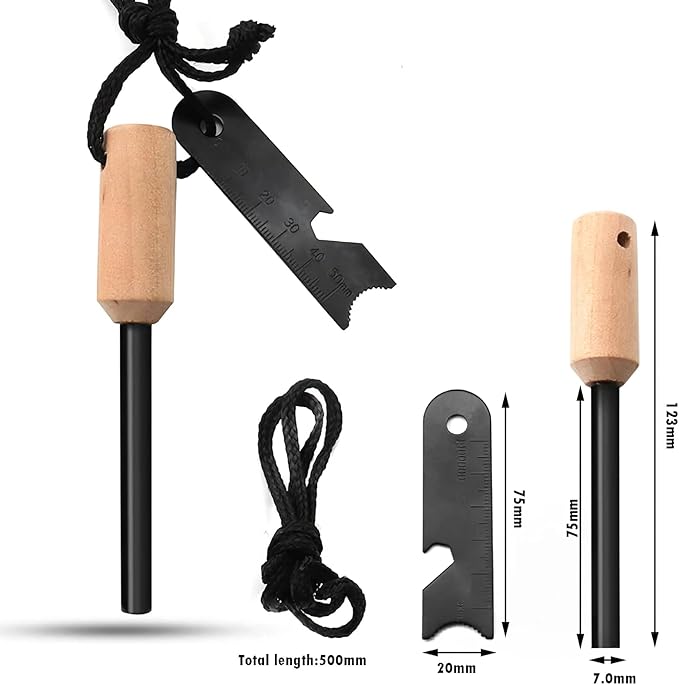 Miyake 4 Pack 5/16 Ferro Rod Fire Starter with Multi Tool Striker Flint and Steel Survival for Camping, Hiking, Emergency and Addition to Your Emergency Survival Kit