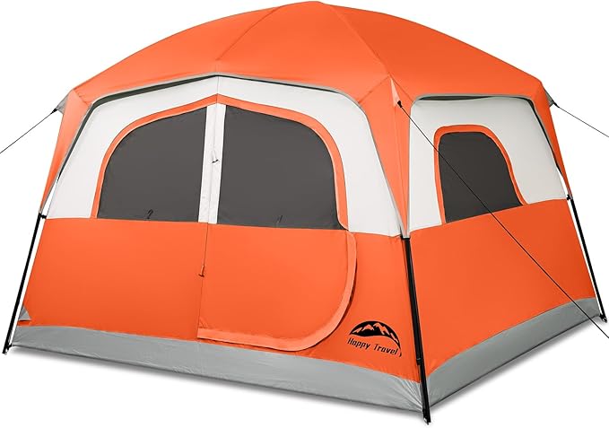 Happy Travel Tent 6 Person Tents for Camping, Waterproof Easy Setup Camping Tent with Rainfly, Portable Large Family Cabin Tent with 5 Large Mesh Windows and Carry Bag for Outdoor Camping & Hiking