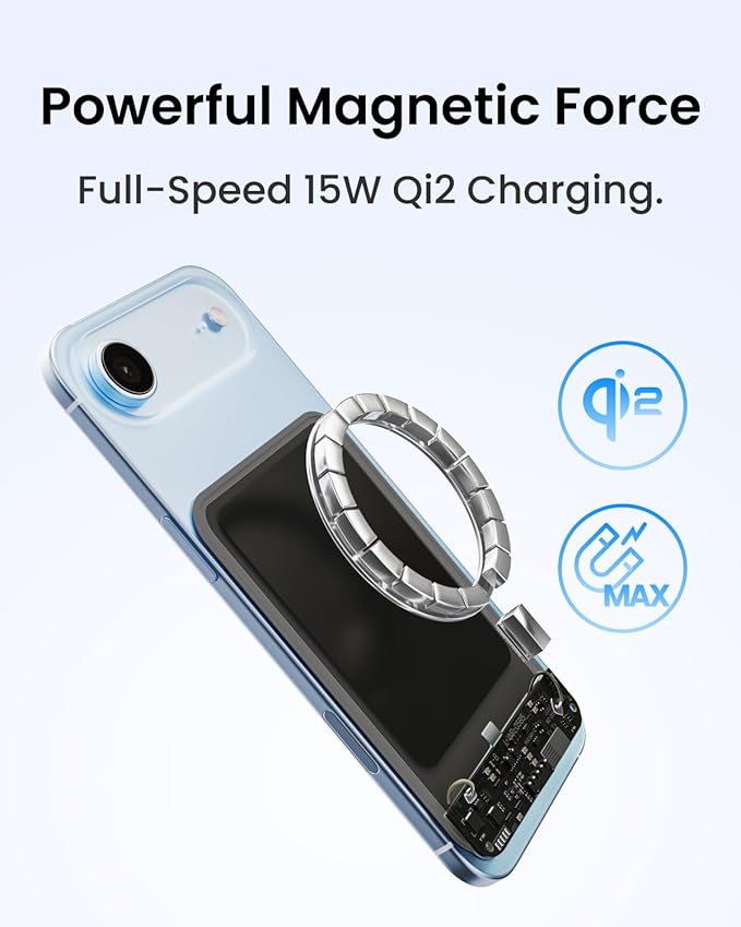 sharge AeroMag Magsafe Portable Charger, 10000mAh Magnetic Power Bank,15W Qi2 Fast Charging Battery Pack Designed for iPhone 17 Pro/16/15/14
