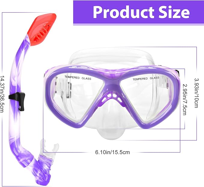 Kids Snorkel Set Dry Top Snorkeling Gear for Kids Youth Boys Girls Junior Age 5-15,Tempered Glass Swimming Diving Mask and Snorkel Set 180 Degree Panoramic View
