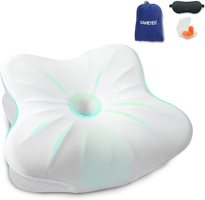 SAHEYER Memory Foam Camping Pillow, Travel Pillows for Sleeping, Neck Support Camping Gear Accessories - Small Pillow Travel Essentials for Sleeping, Backpacking, Hammock, White