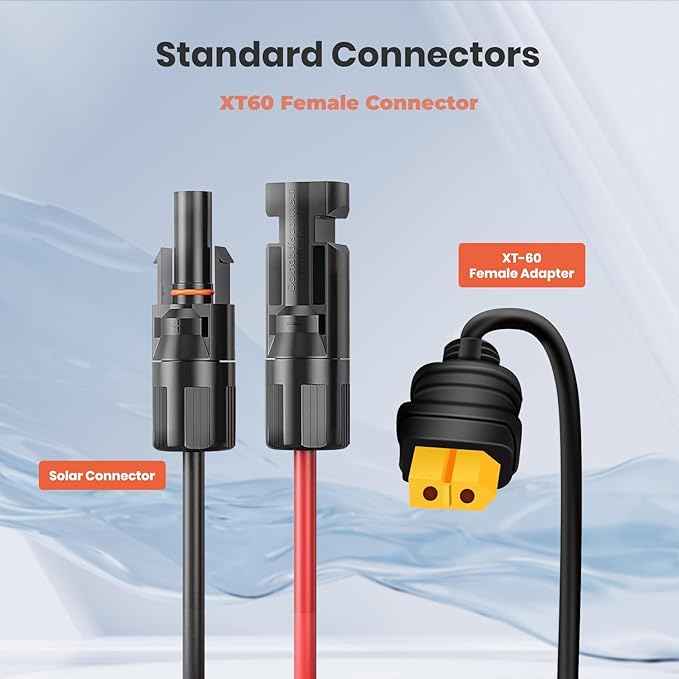 FlexSolar Solar Panel Charge Cable 6.6FT 14AWG Solar Connector to Anderson, DC5521, DC7909, XT60 Adapter for Battery Pack Power Station Solar Generator