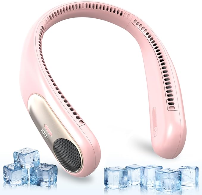 Portable Neck Fan,Personal Wearable Bladeless Fan,LED Display,4-Speeds,6000mAh USB Rechargeable,360° Strong Cooling Wind,Hands Free,Long Lasting,Birthday Gifts for Men Women Dad Mom (Pink)