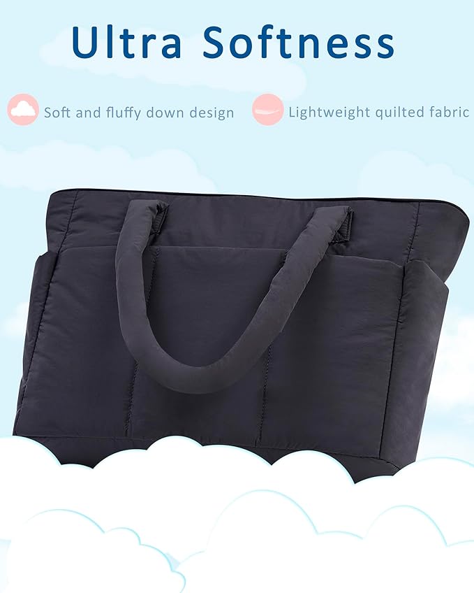 Puffer Tote Bag for Women, Quilted Bag with Zipper, Small Tote HandBags for Work, Travel