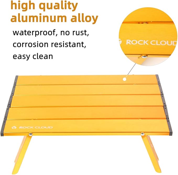 Rock Cloud Portable Beach Table Aluminum Ultralight Folding Camping Table, Yellow