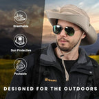 CAMOLAND Mens Fishing Hat Wide Large Brim Sun Hat with Outdoor UV Protection
