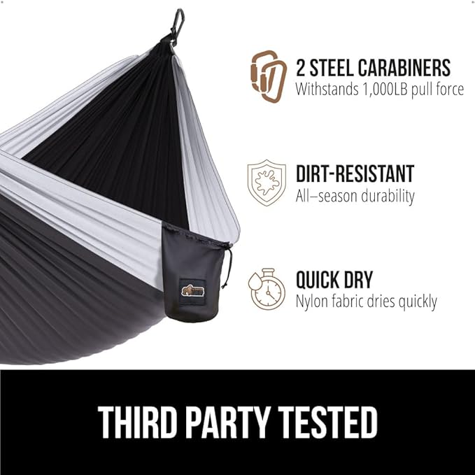 GORILLA GRIP Durable Portable Camping Hammock, Holds 400lbs with Heavy Duty Tree Straps, Comfortable Travel Swing, Camp Hammocks, Easy to Use and Install, Outdoor Essentials, Orange, 9x4.5 FT