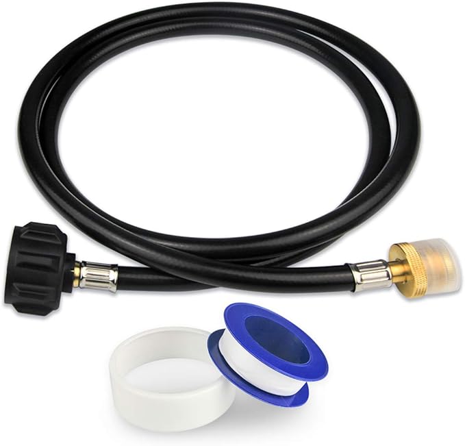KOMAN 5FT Propane Hose Adapter 1lb to 20lb, Propane Tank Aapter,Converter for Buddy Heaters,Coleman Camping Stove,Weber Q/Blackstone Griddle Grill,1lb Propane Appliances Connect to 20lb Tank,Certified