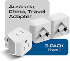Ceptics Australia Power Plug Adapter, 2 in 1 Type I Plug Adapter, US to Australia , China, New Zealand Power Adapter with Dual USA Inputs, CE, RoHS - 3 Pack