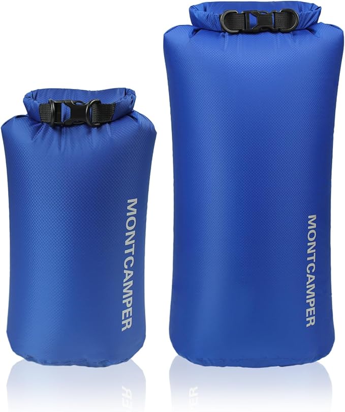 2-pack 30D Nylon Waterproof Dry Bag-Portable Storage Sack for Kayaking, Hiking and Rafting-Roll Top Closure-Float on Water(5L/20L,Blue)