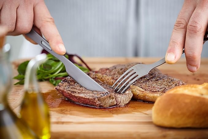 Titanium Camping Utensils Spoon Fork Knife Set Lightweight Camping Cutlery, Travel Utensil Cutlery Set Travel Silverware Set with Carrying Bag and Carabiner for Backpacking Hiking