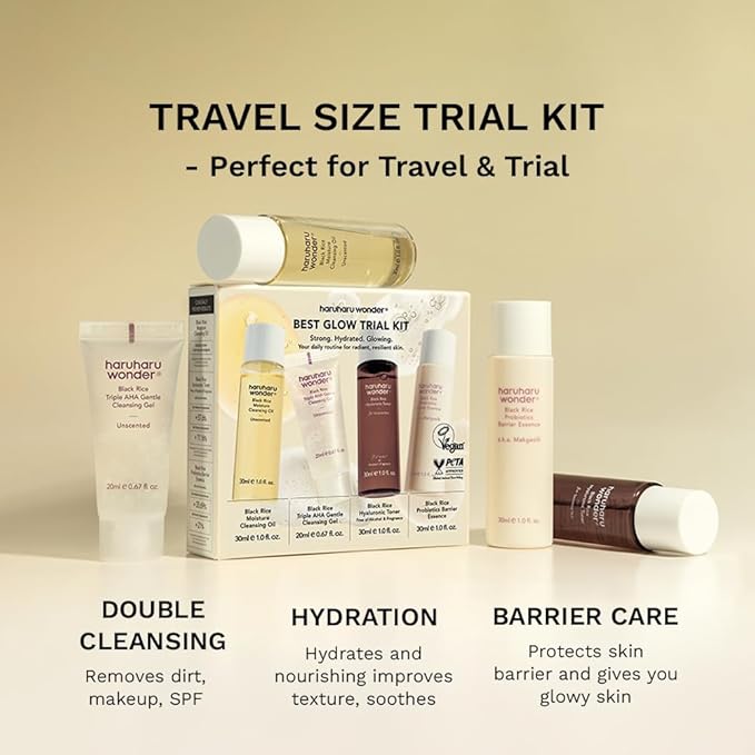 haruharu Wonder Best Glow Trial Kit, Strong, Hydrated, Glowing, Daily Routine, Mini Size, Double Cleansing, Toner, Barrier Essence