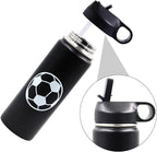 18 oz Soccer Water Bottle, Metal Sports Flask with 2 Lids, BPA-Free 18/8 Stainless Steel Leak Proof Travel Tumbler Double Wall Vacuum Insulated Water Bottles, Soccer Stuff Gifts for Boys Girls Players