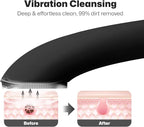 PRITECH Facial Cleansing Brush, Rechargeable Silicone Face Scrubber with Heat Massage End, Vibrating Exfoliator Scrubber for Deep Cleaning, Waterproof Face Brush for Women and Men (Black)
