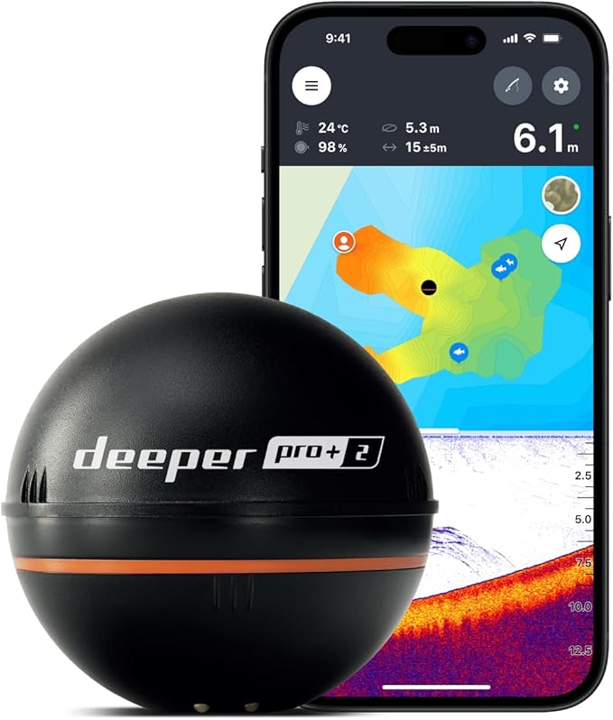 Deeper PRO+ 2 Sonar - Portable Fish Finder and Depth Finder for Kayaks, Boats and Ice Fishing with GPS Enabled | Castable Deeper Sonar with Free User Friendly App