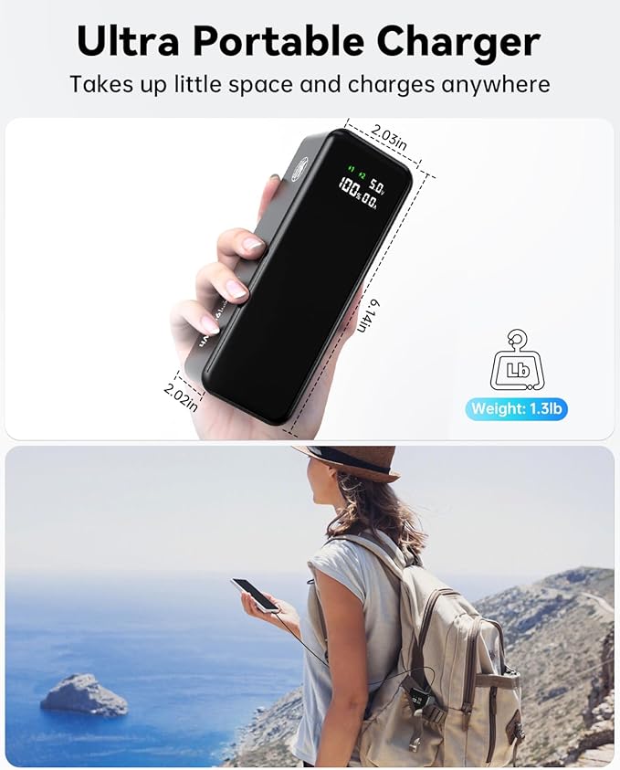 27000mah Power Bank, High Capacity 3-Port Laptop Portable Charger, 120 W Fast Charging, Smart Display for Outdoor Work, Compatible with iPhone 16/15/14 Series, Vision Pro, Samsung, MacBook and more.