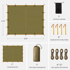Camping Tarp Tent Portable Multifunctional Bushcraft Backpacking Tear-Resistant Fabric Rain Fly Tarps Awning Shelter Lightweight Waterproof Tarp(10×10 tarp)
