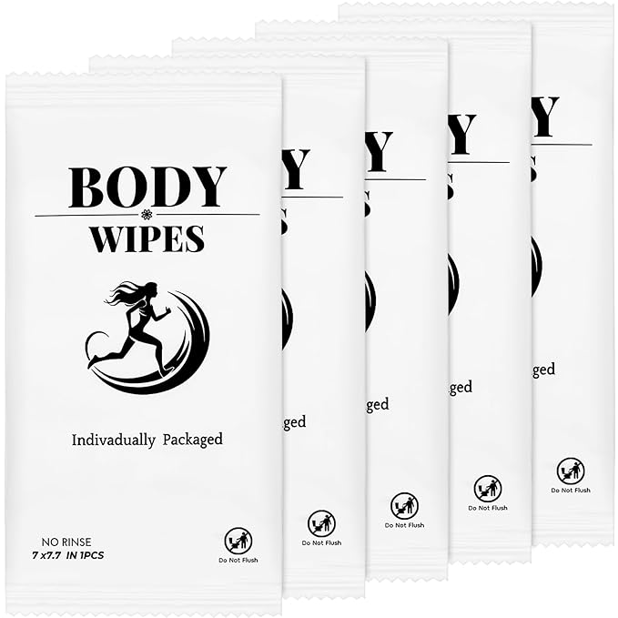 200 Pcs Body Wipes Individually Wrapped Bulk,Body Wipes for Women and Men,Shower Wipe for Adults Bathing No Rinse, Personal Cleansing Wipe for Travel Gym Camping Outdoors Sports