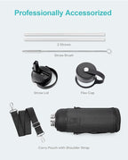 BUZIO 40oz Insulated Water Bottle, Triple Wall Stainless Steel Water Flask with 2 lids, Leakproof BPA-Free Straw Lid Sports Canteen for Sports Hiking, Cold 48H & Hot 24H- Gradient Green