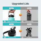 BUZIO Double Wall Stainless Steel Sports Wide Mouth Water Bottle, BPA-Free Flex Cap and Straw Lid, 40 Ounces & 32 Ounces Water Bottle, Sea Breeze