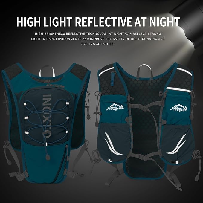 Running Vest for Women Men, Adjustable Chest Straps Running Hydration Vest with 500ml Soft Flask, Lightweight Breathable Reflective Hydration Backpack for Hiking
