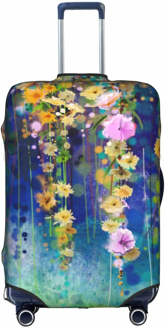 Travel Luggage Cover Suitcase Protector, Abstract Spring Flower Watercolor Elastic Stretch Anti-scratch Luggage Sleeve with Concealed Zipper for Spinner Wheeled Suitcase Fits 18-21 Inch Luggage