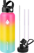 SENDESTAR Water Bottle 40oz Double Wall Vacuum Insulated Leak Proof Stainless Steel Sports Water Bottle—Wide Mouth with New Flex Straw Lid & Spout Lid (Sobert)