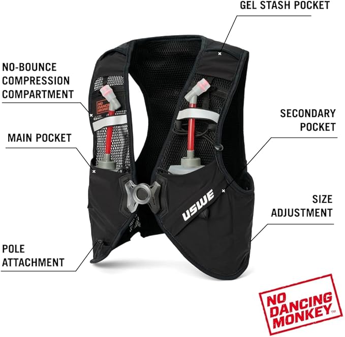 USWE Pace - Running Vest Hydration Pack with 2 x 500ml UltraFlask, Backpack for Men and Women