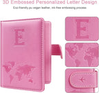 Passport Holder Cover Initail Letter A-Z Travel Wallet Embossed Design RFID Blocking Card Holder Personalized Gift Passport Cover Wallet, Passport Book Holders for Women and Girls, Pink-E