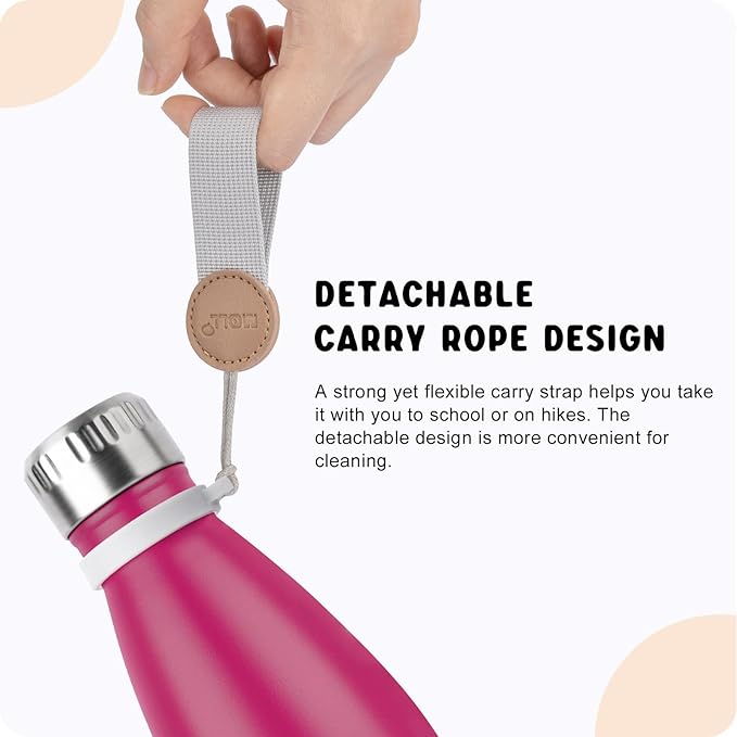 9 oz Water Bottle for Kids Stainless Steel Vacuum Insulated Flask Cola Shape Leak Proof Sports Water Bottle (Fuchsia Red)