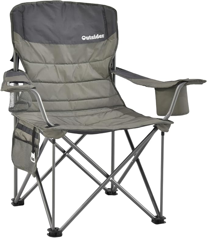 OUTSIDER Oversized Camping Folding Chair, Heavy Duty 500 LBS Portable Foldable Outdoor Chair Camp Chair with Cup Holder and Cooler Bag for Camping, Travel,Fishing, Lawn, Patio
