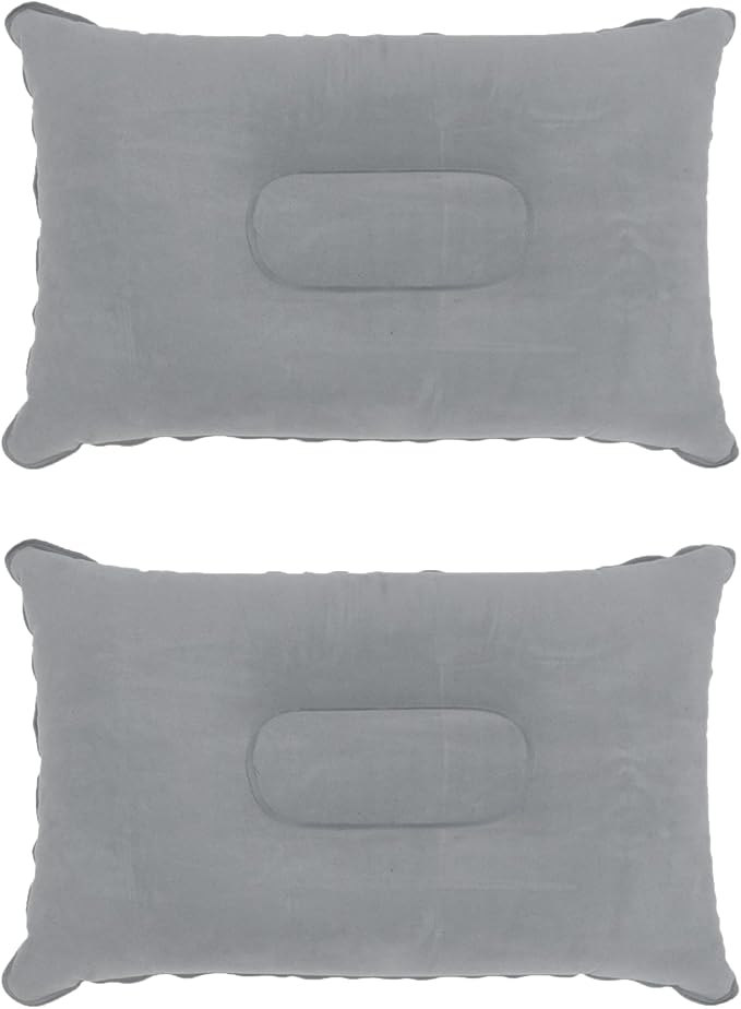 2 Pack Ultralight Inflatable Pillow Small Squared Flocked Fabric Air Pillow for Beach Hiking,Camping,Traveling,Napping,Desk Rest,Neck &Lumbar Support(Gray)