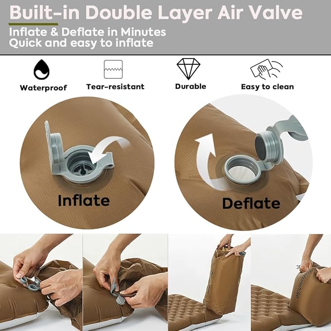 Naturehike Ultralight Inflatable Sleeping Pad -R-Value 5.8 withstands -20°C 8 Layers and Aluminum Film Insulation，for Camping, Backpacking, Hiking, with Inflatable Bag