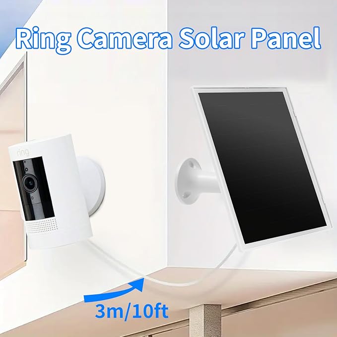 Solar Panel Charger for Ring Camera, Compatible with Ri ng Stick Up Cam, Stick Up Cam Pro, Ring Spotlight Cam Plus/Pro, 6W5V 13ft Charging Cable (White-1Pack)