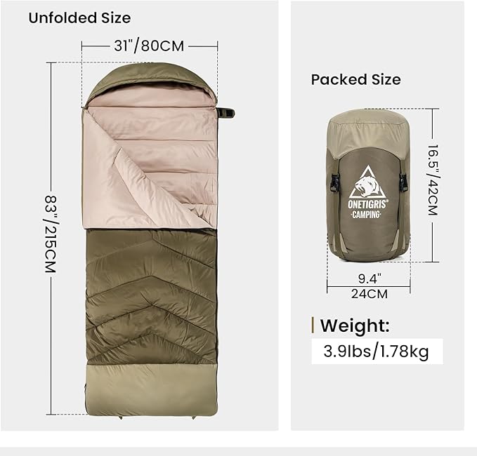 OneTigris Trailnap Sleeping Bag 3 Season Extra-Wide Warm for Camping Backpacking Travel Outdoor Activities