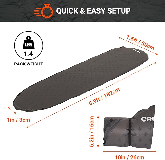 Crua Self Inflating Camping Mattress Sleeping Pad – Camping Air Mattress with Self-Inflating Valve, Quick and Easy Set Up, Ideal for All Weather and Hiking Backpacking