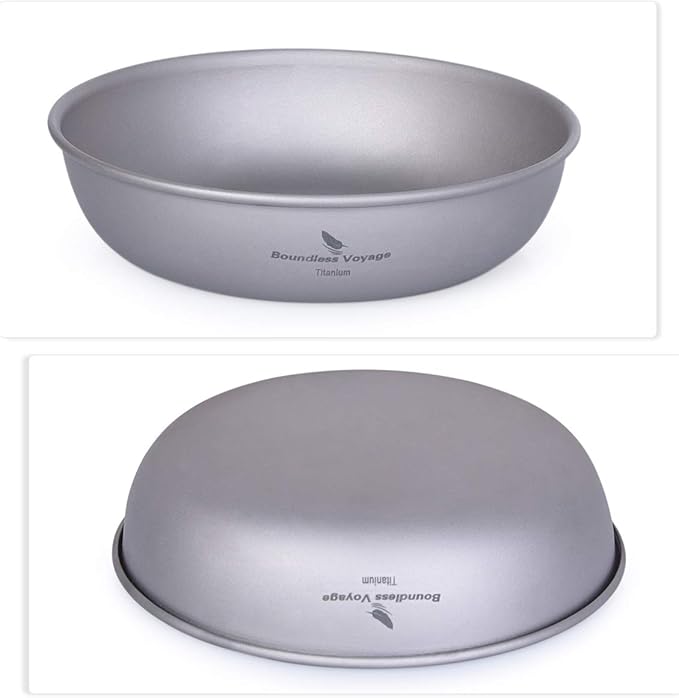 iBasingo Titanium Pan Dish Plate with Carry Mesh Bag Ultralight for Outdoor Camping Tableware Cookware Mess Kit A-Ti1101T