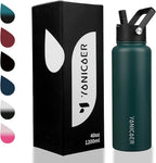 Insulated Water Bottle 40oz,Triple Wall Vacuum Stainless Steel(Dishwasher Safe),Leak Proof & Non-BPA,Flask Jug with Paracord Handle & Straw Spout Lids Sports Green